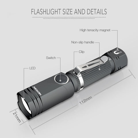 Led Flashlight Handfree Dual Fuel 90 Degree Twist Rotary Clip 600LM Waterproof Magnet Mini Lighting