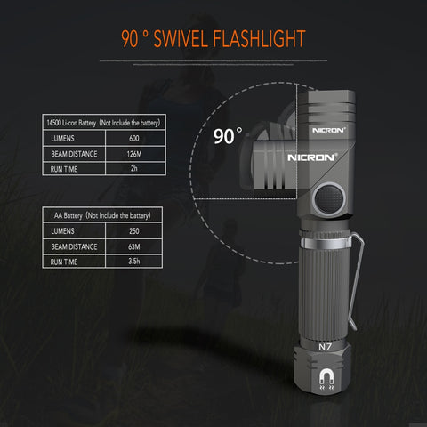 Led Flashlight Handfree Dual Fuel 90 Degree Twist Rotary Clip 600LM Waterproof Magnet Mini Lighting