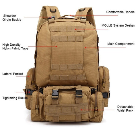 55L Tactical Molle Backpack Camouflage Military Army Bag